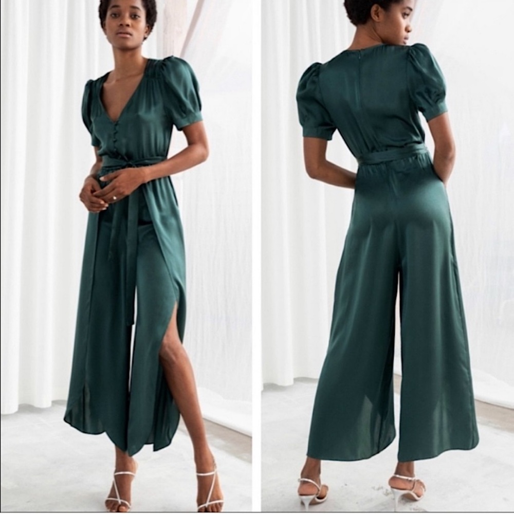 & Other Stories 100 % Silk Emerald Green Jumpsuit Romper
